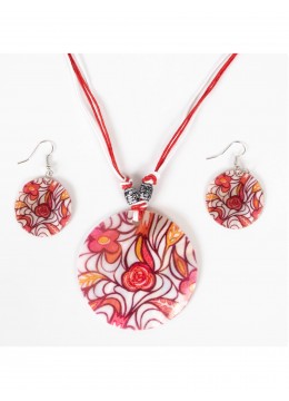 Fashion Flower Print Necklace and Earrings Set